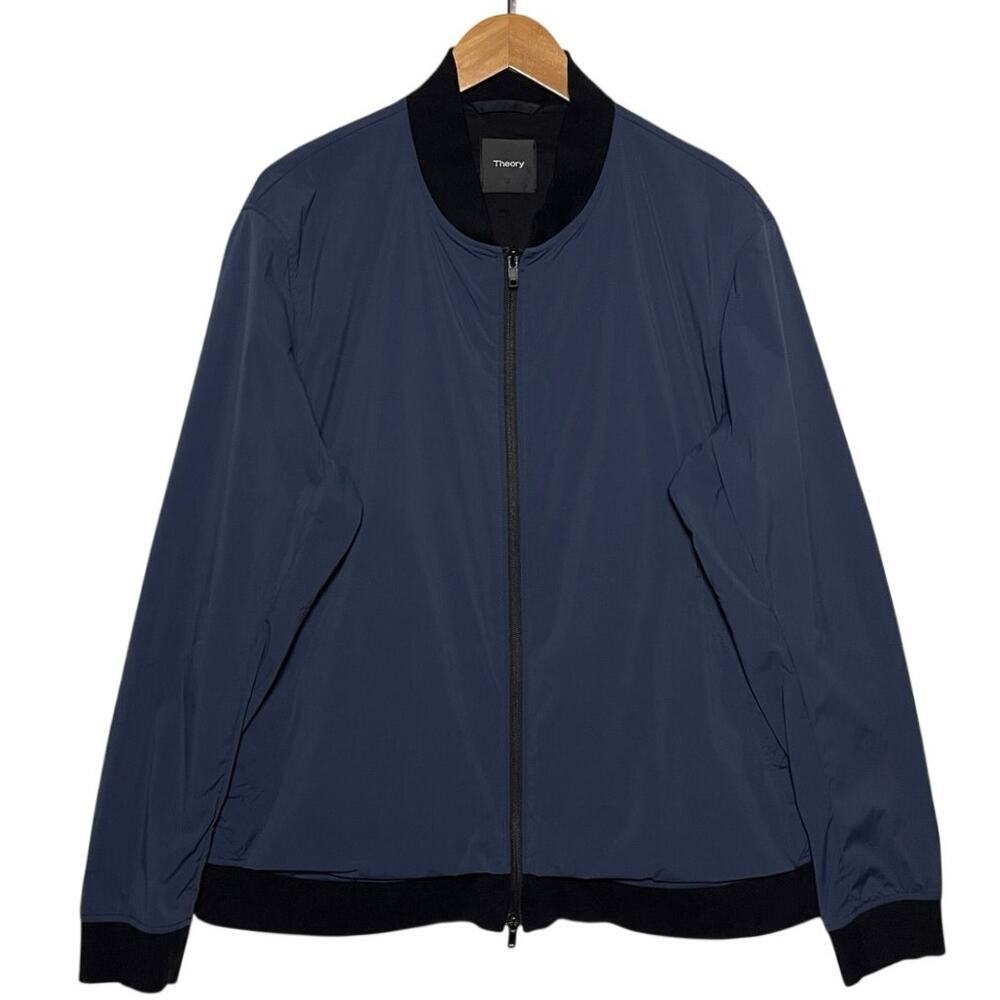 THEORY Men’s Brenton Navy Blue and Black Two Way Zip Bomber Jacket - Picture 3 of 7